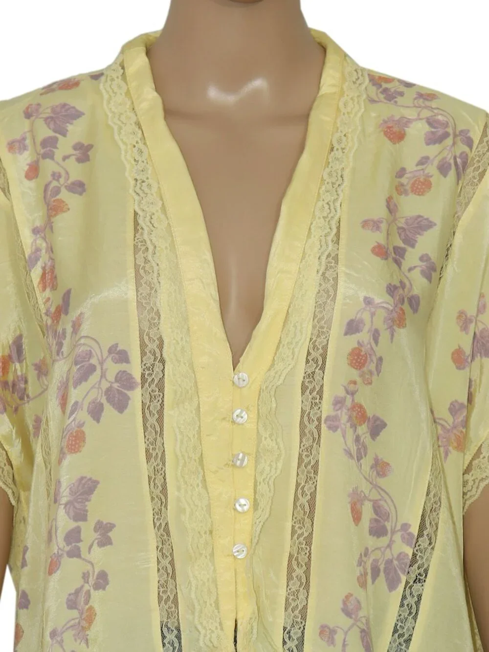 Free People Marigold Printed Shine Lace Top Yellow Buttondown Lace S